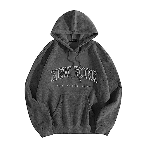 DeaAmyGline Kapuzenpullover Damen New York - Hoodie Oversize Sweatshirt mit Kapuze Tasche Oversized Pullover Briefdruck Hooded Sweater Sweatpullover Kapuzenpulli Hoodies für Frauen Teenager Mädchen von DeaAmyGline