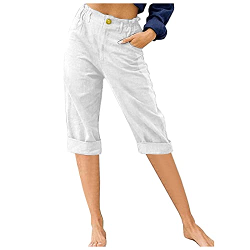 DeaAmyGline Leinenhose Damen Sommer 3/4, Sommerhose Damen Leicht Dreiviertel Hose Caprihose Luftige Freizeithose High Waist Drawstring Stoffhose Casual Baumwolle Leinen Kurze Capri Hosen von DeaAmyGline