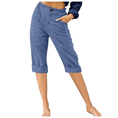 DeaAmyGline Leinenhose Damen Sommer 3/4, Sommerhose Damen Leicht Dreiviertel Hose Caprihose Luftige Freizeithose High Waist Drawstring Stoffhose Casual Baumwolle Leinen Kurze Capri Hosen von DeaAmyGline