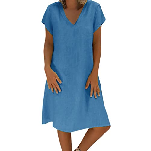 DeaAmyGline Leinenkleid Damen Sommer Sommerkleid Leicht und Luftig T Shirt Kleid Knielang Blusenkleid V Ausschnitt Casual Lose Tunika Midikleid Freizeitkleid Baumwolle Leinen Kleider DeaAmyGline Leinenkleid Damen Sommer Sommerkleid Leicht und Luftig T Shirt Kleid Knielang Blusenkleid V Ausschnitt Casual Lose Tunika Midikleid Freizeitkleid Baumwolle Leinen Kleider von DeaAmyGline