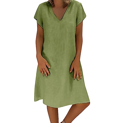DeaAmyGline Leinenkleid Damen Sommer Sommerkleid Leicht und Luftig T Shirt Kleid Knielang Blusenkleid V Ausschnitt Casual Lose Tunika Midikleid Freizeitkleid Baumwolle Leinen Kleider DeaAmyGline Leinenkleid Damen Sommer Sommerkleid Leicht und Luftig T Shirt Kleid Knielang Blusenkleid V Ausschnitt Casual Lose Tunika Midikleid Freizeitkleid Baumwolle Leinen Kleider von DeaAmyGline