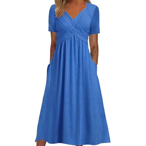 DeaAmyGline Sommerkleid Damen Lang Maxikleid V Ausschnitt Tunika Kleid Sommer Strandkleid Elegant Kurzarm Lange Kleider mit Taschen Plissee Einfarbig Freizeitkleid Blusenkleid Midikleid DeaAmyGline Sommerkleid Damen Lang Maxikleid V Ausschnitt Tunika Kleid Sommer Strandkleid Elegant Kurzarm Lange Kleider mit Taschen Plissee Einfarbig Freizeitkleid Blusenkleid Midikleid von DeaAmyGline