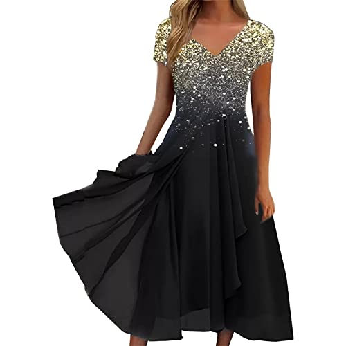 DeaAmyGline Sommerkleid Damen V Ausschnitt Abendkleid Lang Kleider Festlich Elegant Maxikleid Sommer Glitzer Druck Rüschen Swing Cocktailkleid Partykleid Hochzeitsgast Kleid Freizeitkleid DeaAmyGline Sommerkleid Damen V Ausschnitt Abendkleid Lang Kleider Festlich Elegant Maxikleid Sommer Glitzer Druck Rüschen Swing Cocktailkleid Partykleid Hochzeitsgast Kleid Freizeitkleid von DeaAmyGline