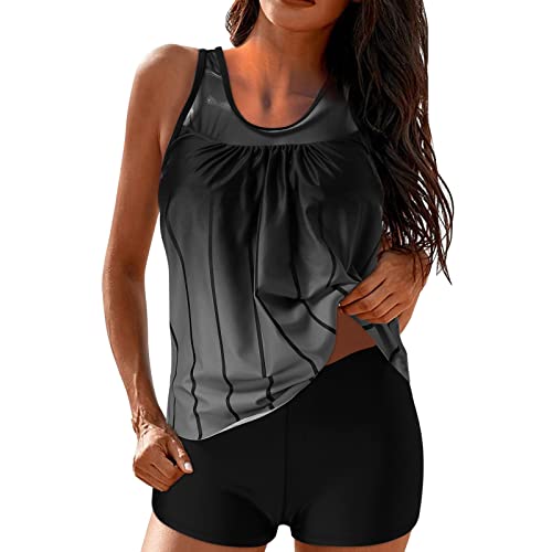 DeaAmyGline Tankini Damen Bauchweg mit Shorts,Bademode Set Push Up Gepolstert Zweiteiliger Badeanzug mit Muster Tankinis Oberteil mit Badeshorts Strandmode Sport Beachwear von DeaAmyGline