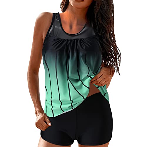 DeaAmyGline Tankini Damen Bauchweg mit Shorts,Bademode Set Push Up Gepolstert Zweiteiliger Badeanzug mit Muster Tankinis Oberteil mit Badeshorts Strandmode Sport Beachwear von DeaAmyGline