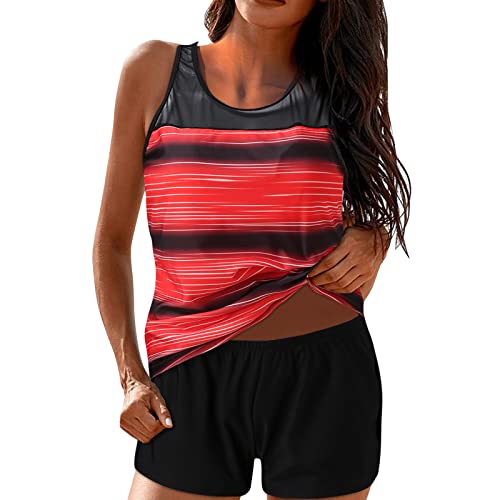 DeaAmyGline Tankini Damen Bauchweg mit Shorts,Bademode Set Push Up Gepolstert Zweiteiliger Badeanzug mit Muster Tankinis Oberteil mit Badeshorts Strandmode Sport Beachwear von DeaAmyGline