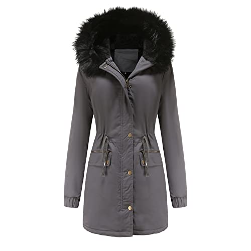 DeaAmyGline Winterjacke Damen Lang mit Fell Kapuze Warme Kunstpelz Gefüttert Winter Jacke Mantel Parka Wintermantel Dicker Winterparka Daunenjacke Trenchcoat Pelzmantel Große Größen Baumwolljacke von DeaAmyGline