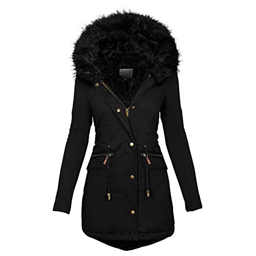 DeaAmyGline Winterjacke Damen Lang mit Fellkapuze Warm Gefütterte Winter Jacke Mantel Parka Lässig Wintermantel Fleece Dicke Winterparka Daunenjacke Trenchcoat Baumwolljacke Outdoorjacke von DeaAmyGline