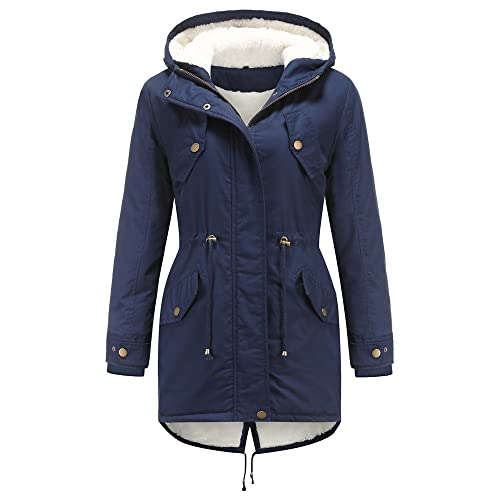 DeaAmyGline Winterjacke Damen Lang mit Fellkapuze Warm Gefütterte Winter Jacke Mantel Parka Lässig Wintermantel Fleece Dicke Winterparka Daunenjacke Trenchcoat Baumwolljacke Outdoorjacke von DeaAmyGline