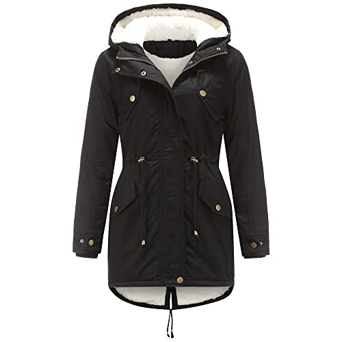 DeaAmyGline Winterjacke Damen Lang mit Fellkapuze Warm Gefütterte Winter Jacke Mantel Parka Lässig Wintermantel Fleece Dicke Winterparka Daunenjacke Trenchcoat Baumwolljacke Outdoorjacke von DeaAmyGline