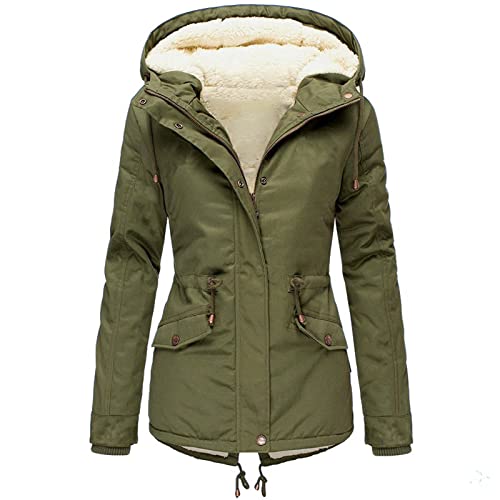 DeaAmyGline Winterjacke Damen Teddyfell Gefüttert Winter Jacke Parka Warme Wintermantel mit Fellkapuze Dicke Mantel Kapuzenjacke Winterparka Damenjacken Baumwolljacke von DeaAmyGline