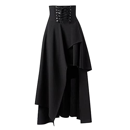 Gothic Rock Damen Lang - Mittelalter Kleidung Damen Röcke Halloween Kostüm Punk Rocke High Waist Bandage Asymmetrische Piratenrock für Karneval Renaissance Viktorian Lolita Cosplay Party von DeaAmyGline