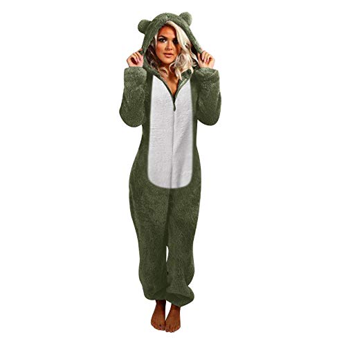 Jumpsuit Damen Kuschelig Teddy Fleece Winter Einteiler Overall Anzug Flauschig Kuschel Onesie Schlafanzug Lang Pyjama Weich Plüsch Hausanzug Schlafoverall mit Kapuze Kuscheliger Jumpsuits für Damen von DeaAmyGline