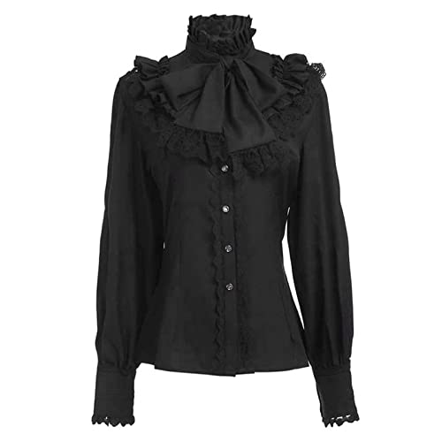 Mittelalter Bluse Damen Rüschenhemd - Gothic Kleidung Damen Shirt Steampunk Langarmshirt Viktorianische Viking Pirat Vintage Renaissance Hemd für Frauen Halloween Kostüm Karneval Cosplay Party von DeaAmyGline