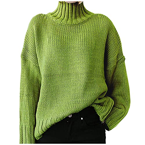 Pullover Damen Stehkragen - Strickpullover Damen Oversize Rollkragenpullover Elegant Grobmaschig Pulli Mode Langarm Strickpulli Gestricktes Tops Strick Shirt Sweater für Frauen Herbst Winter von DeaAmyGline