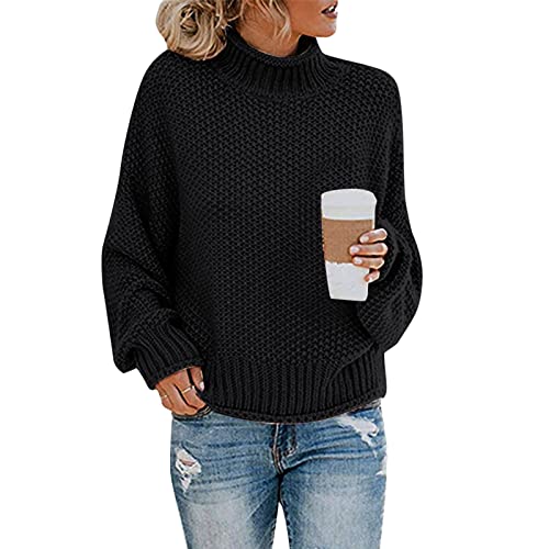 Rollkragenpullover Damen Pullover Grobstrick Sweater Strickpullover Rollkragenpulli Sweatshirt Gestricktes Langarmshirt Oversize Strickshirt Oberteile Tunika Top Bluse Sportshirt für Herbst Winter von DeaAmyGline