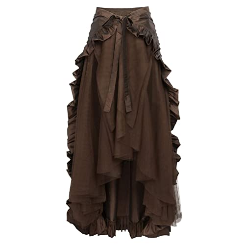 Steampunk Damen Rock, Gothic Rocke Damen Vintage,Mittelalter Kleidung Damen Röcke Rüschen Viktorianisches Renaissance Palast Lange Piratenrock für Halloween Kostüm Karneval Viking Piraten Cosplay von DeaAmyGline