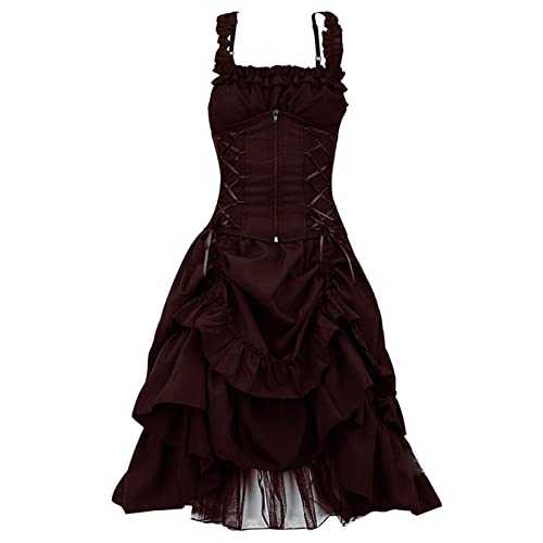 Steampunk Damen Trägerkleid, Gothic Kleid Damen Vintage,Punk Kleidung Damen Kleider Rüschen Faltenrock Mittelalter Palast Prinzessin Kleid für Frauen Halloween Kostüm Karneval Piraten Cosplay Party von DeaAmyGline