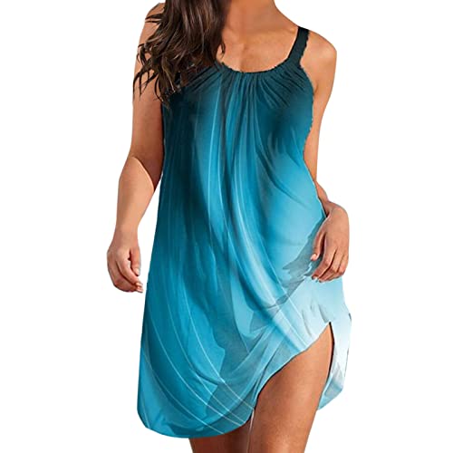 Strandkleid Damen Sommer - Ärmellose Sommerkleid Damen Knielang Trägerkleid Boho T Shirt Kleid Sexy Minikleid Kurz Lässig Locker Hawaii Urlaub Cover Up Strandkleider für Frauen Teenager Mädchen von DeaAmyGline