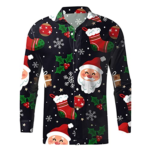 Weihnachtshemd Herren Hemd Weihnachten Freizeithemden Langarm Weihnachtshemden Lustig Weihnachtsshirt Herrenhemden Hässlich 3D Muster Funky Christmas Shirt Hemden für männer von DeaAmyGline