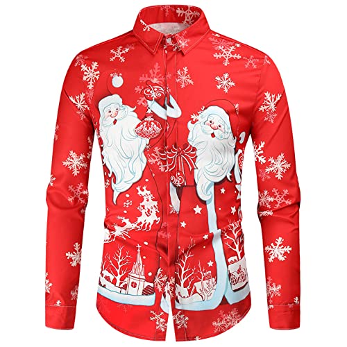 Weihnachtshemd Herren Hemd Weihnachten Freizeithemden Langarm Weihnachtshemden Lustig Weihnachtsshirt Herrenhemden Hässlich 3D Muster Funky Christmas Shirt Hemden für männer von DeaAmyGline