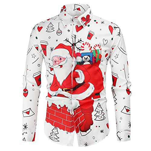 Weihnachtshemd Herren Hemd Weihnachten Freizeithemden Langarm Weihnachtshemden Lustig Weihnachtsshirt Herrenhemden Hässlich 3D Muster Funky Christmas Shirt Hemden für männer von DeaAmyGline