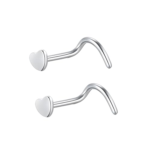 2 Stück Silber Gebogen Mit Herz 0.8 mm(20 G) Nasennagel Nasenring Septum Nasenpiercing Ring Stecker Nostril Piercing Conch Helix Körper Piercings Knorpel Schmuck Titanstahl Edelstahl für Frauen 7 mm von Decentraland