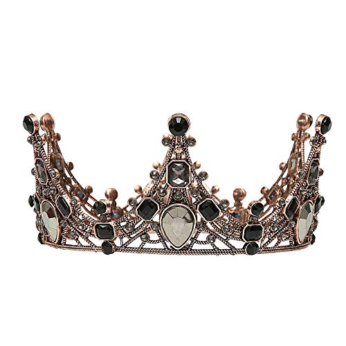 Barock Krone Vintage Runde Tiara Retro Gothic Strass Schwarze Königin Krone für Hochzeit Festival Party Haarschmuck für Frauen Erwachsene von Decentraland