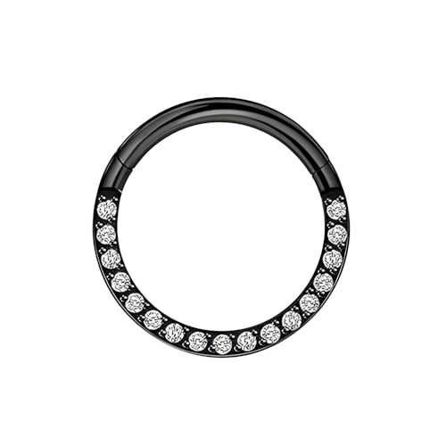 Decentraland 1 Stück 16G Schwarz Durchmesser 10 mm 316L Edelstahl Nasensegmentringe Hoop mit Zirkon Scharnier Septum Clicker Ring Helix Knorpel Tragus Piercing Schmuck für Frauen und Männer von Decentraland