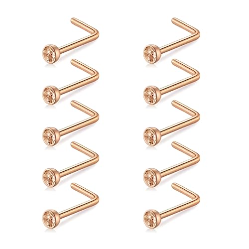 Decentraland 10 Stück Roségold-Roségold (Nasenring in L-Form), Nasenstecker aus chirurgischem Stahl/Titan für Damen-Nasenloch-Piercing-Schmuck, 20 g von Decentraland