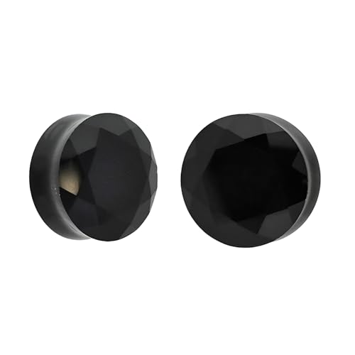 Decentraland 2 Stück 16mm(5/8") Schwarze facettierte Glas-Ohrstöpsel doppelt ausgestellt Sattel-Dilatatoren Keil Ohrlehre Piercing Körperschmuck Damen und Herren von Decentraland