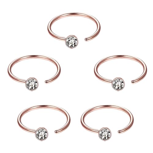 Decentraland 5 Stück 20G Roségold Durchmesser 8 mm Edelstahl Klar Rund Zirkon Nasen-Creolen Ring Körperpiercing-Schmuck Für Damen Und Herren von Decentraland