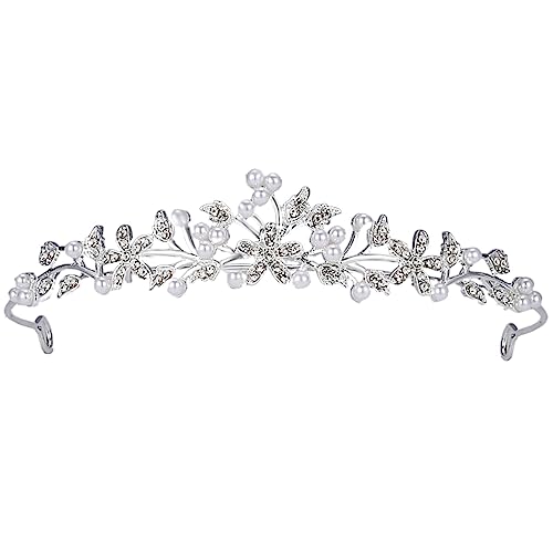 Perle-Strass-Hochzeits-Tiara für Braut, Hochzeit, Prinzessin, Königin, Krönung, Geburtstagsfeier, silberne Krone, Mädchen und Frauen, Karneval, Party, Urlaub, Feier für Erwachsene von Decentraland