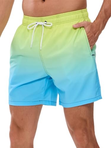 Decorie Badeshorts Herren Badehose Männer Schnelltrocknend Schwimmhose Boardshorts Herren Schwimmshort mit Meshfutter (Grün + Blau,XL) von Decorie