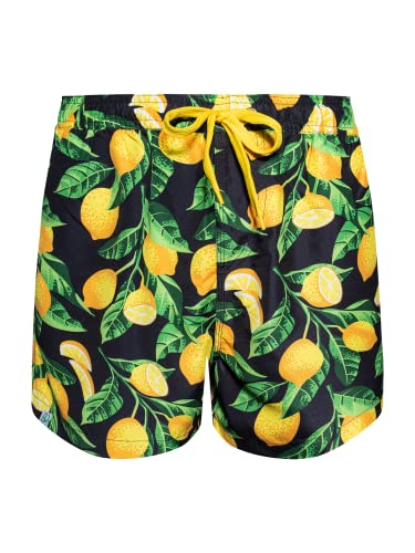 Dedoles Badehose Herren 100% recyceltes Polyester Badeshorts für Männer lustige Designs Kokosnuss Zitronen Surf Schwimmer Swim Trunks, Farbe: Zitronen am Mittelmeer, Gr.: S von Dedoles