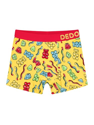 Dedoles Boxershorts Herren & Jungen Unterwäsche Trunks Baumwolle lustige Designs Dinosaurier Hamster Spiele Maulwurf Geschenk, Farbe Gelb, Motiv Gummibären Jungen, Gr. 9-10 Jahre von Dedoles