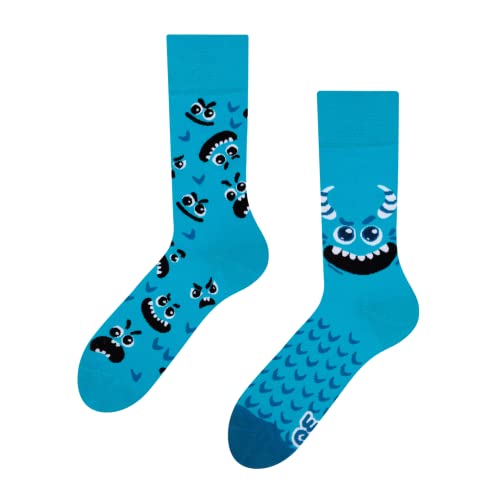 Dedoles Socken Unisex Damen Herren & Kinder Baumwolle viele lustige Designs 1 Paar Geschenk links rechts verschieden, Farbe Blau, Motiv Monsterchen, Gr. 35-38 von Dedoles