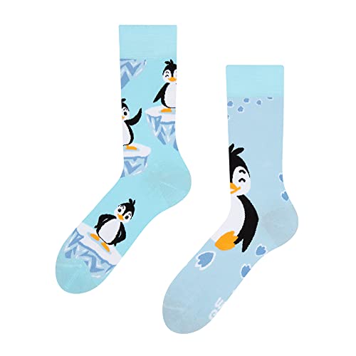 Dedoles Socken Unisex Damen Herren & Kinder Baumwolle viele lustige Designs 1 Paar Geschenk links rechts verschieden, Farbe Blau, Motiv Fröhlicher Pinguin, Gr. 39-42 von Dedoles