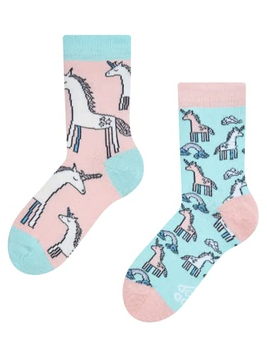 Dedoles Socken Unisex Damen Herren & Kinder Baumwolle viele lustige Designs 1 Paar Geschenk links rechts verschieden, Farbe Blau, Motiv Regenbogen-Einhorn, Gr. 35-38 von Dedoles