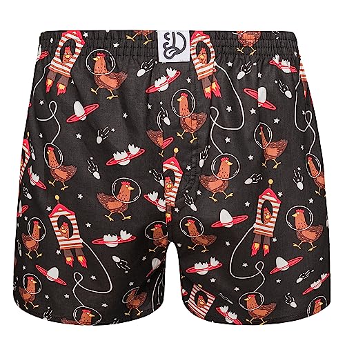 Dedoles Boxershorts Herren & Jungen Unterwäsche Trunks Baumwolle lustige Designs Dinosaurier Hamster Spiele Maulwurf Geschenk, Farbe Schwarz, Motiv Astronautenhuhn Boxershorts, Gr. XL von Dedoles