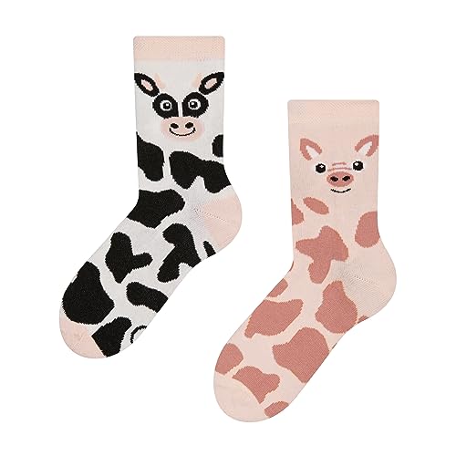 Dedoles Socken Kinder Mädchen Jungen Baumwolle viele lustige Designs Weihnachtssocken 1 Paar, Farbe Rosa, Motiv Kuh und Schweinchen, Gr. 23-26 von Dedoles