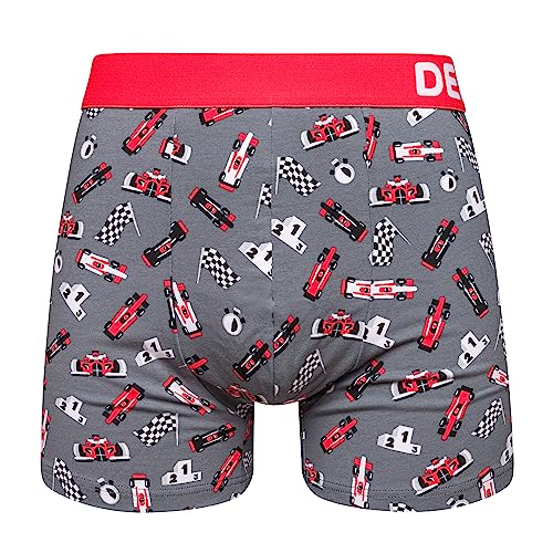 Dedoles Boxershorts Herren & Jungen Unterwäsche Trunks Baumwolle lustige Designs Dinosaurier Hamster Spiele Maulwurf Geschenk, Farbe Rot, Motiv Formel-rennen Unterhose, Gr. L von Dedoles