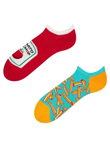 Dedoles Socken Unisex Damen Herren & Kinder Baumwolle viele lustige Designs 1 Paar Geschenk links rechts verschieden, Farbe: Mehrfarbig, Motiv: Pommes mit Ketchup, Gr. 43-46 EU von Dedoles