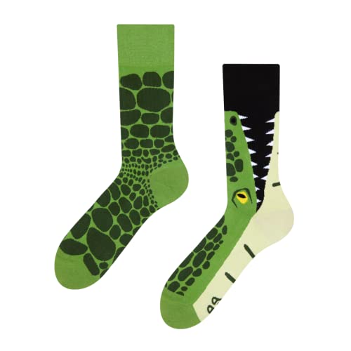 Dedoles Socken Unisex Damen Herren & Kinder Baumwolle viele lustige Designs 1 Paar Geschenk links rechts verschieden, Farbe Grün, Motiv Krokodil, Gr. 39-42 von Dedoles