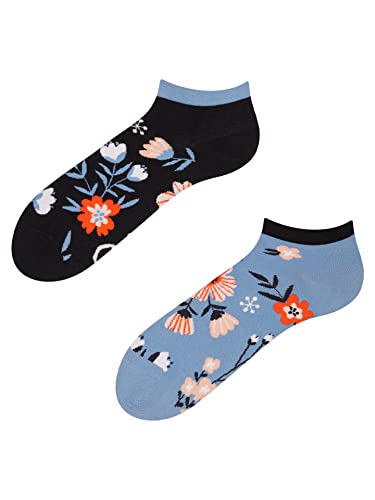 Dedoles Sneaker Socken Low Cut Füßlinge Unisex Damen Herren Baumwolle lustiges Design Geschenk links rechts verschieden, Farbe Blau, Motiv Wiesenstimmung, Gr. 43-46 von Dedoles