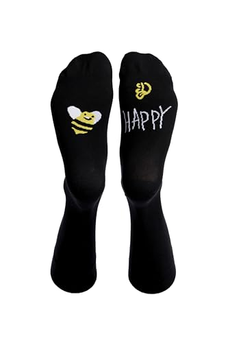 Dedoles Socken Unisex Damen Herren & Kinder Baumwolle viele lustige Designs 1 Paar Geschenk links rechts verschieden, Farbe Schwarz, Motiv Be Happy, Gr. 43-46 von Dedoles