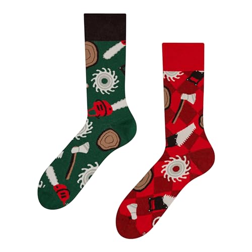 Dedoles Socken Unisex Damen Herren & Kinder Baumwolle viele lustige Designs 1 Paar Geschenk links rechts verschieden, Farbe Rot, Motiv Holzfäller, Gr. 39-42 von Dedoles