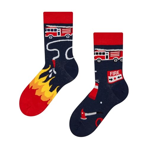 Dedoles Socken Unisex Damen Herren & Kinder Baumwolle viele lustige Designs 1 Paar Geschenk links rechts verschieden, Farbe Blau, Motiv Feuerwehrmann, Gr. 35-38 von Dedoles