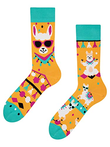 Dedoles Socken Unisex Damen Herren & Kinder Baumwolle viele lustige Designs 1 Paar Geschenk links rechts verschieden, Farbe Gelb, Motiv Cooles Lama, Gr. 43-46 von Dedoles