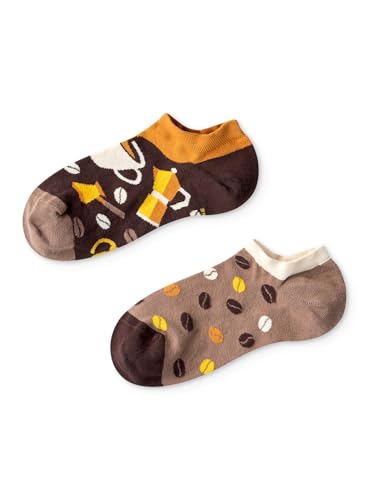 Dedoles Socken Unisex Damen Herren & Kinder Baumwolle viele lustige Designs 1 Paar Geschenk links rechts verschieden, Farbe: Braun, Motiv: Kaffeebohnen Sneakersocken, Gr. 39-42 von Dedoles